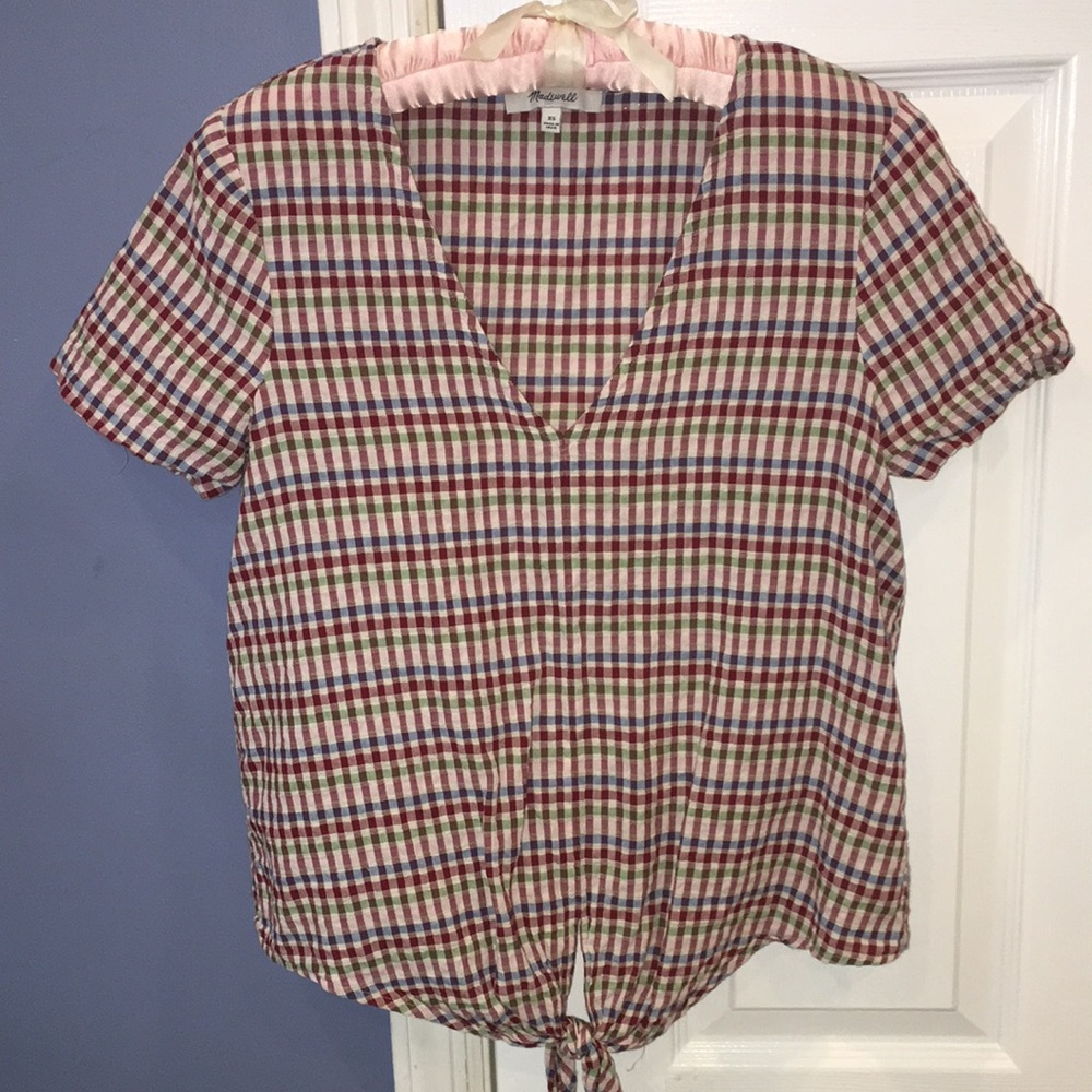 Madewell Gingham Plaid V-neck Top, Size XS